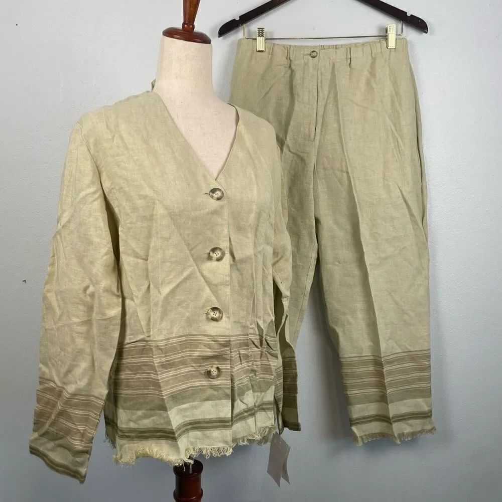 NWT Liz Claiborne Desert Bouquet Linen Jacket and Cropped Pants Size M and 8